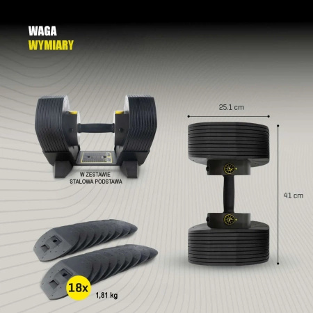 Hantle regulowane MX SELECT MX85 Dumbbell 5,6 - 38,6 KG + STOJAK